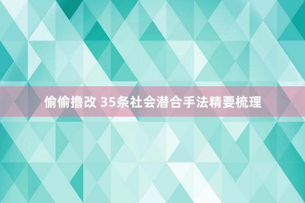 偷偷撸改 35条社会潜合手法精要梳理